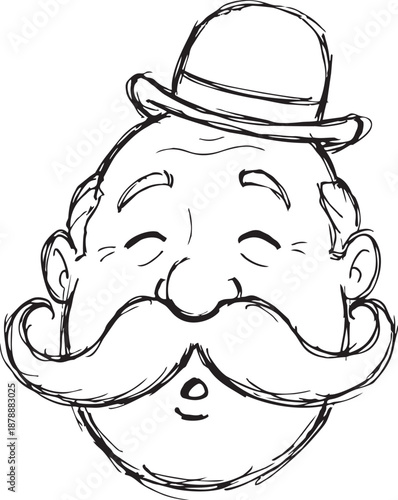 Hand drawn crayon emoji face of happy old gentleman