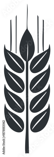 Stylized graphic of a wheat stalk with dark leaves and central stem