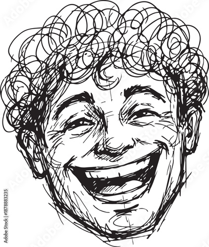 Hand drawn crayon emoji face of man laughing out loud