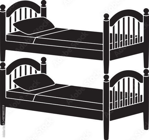 Two tier bunk bed furniture for children or small space accommodation in simple black and white silhouette