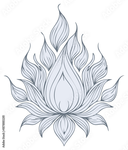 Spiritual Fire Lotus Symbol Delicate Outline Art