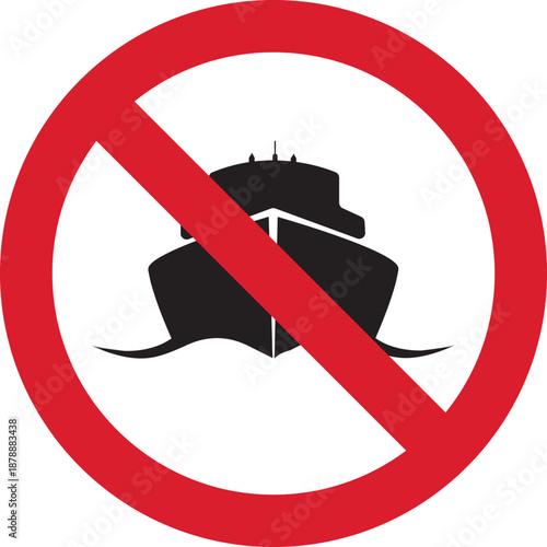 No boat allowed prohibition sign icon, ship forbidden symbol