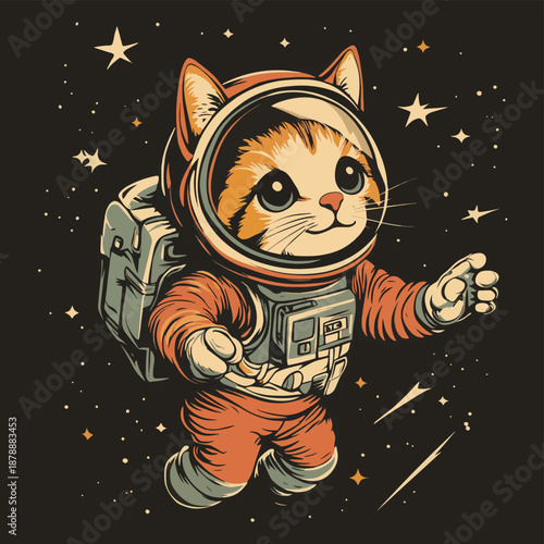 Cat astronaut in space illustration , vector style simple color