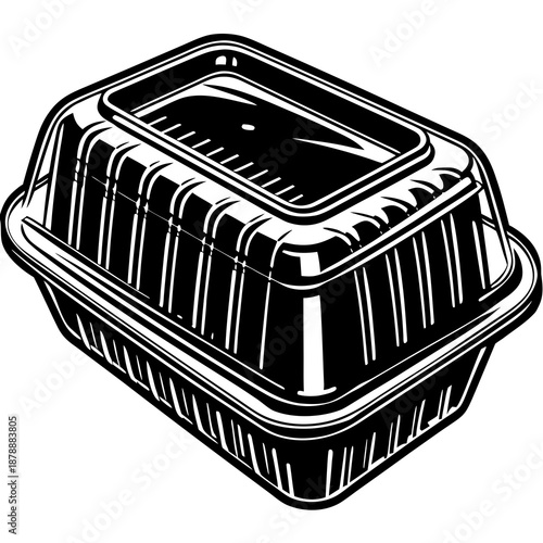 Black and white takeout container