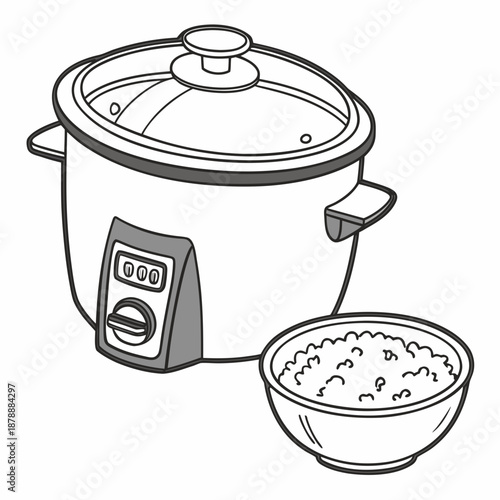 Electric rice cooker with cooked rice
