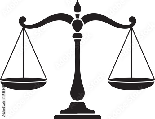 Silhouette of justice scales, symbol of law and balance, isolated on transparent background.