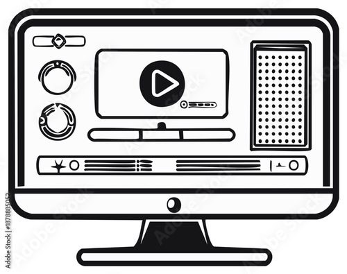 Digital interface on a computer monitor with media player controls and audio equalizer