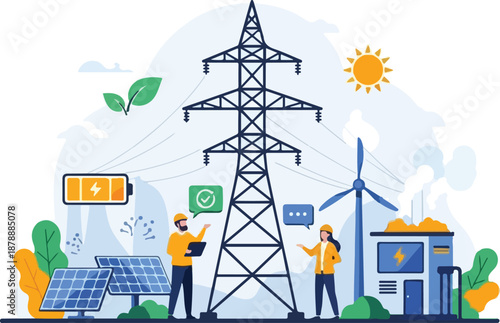 Renewable Energy Workers Inspecting Power Infrastructure.