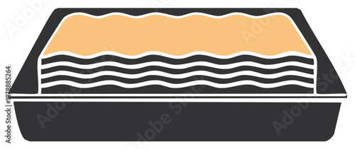 Stylized layered sweet dessert icon in a rectangular dish vector illustration