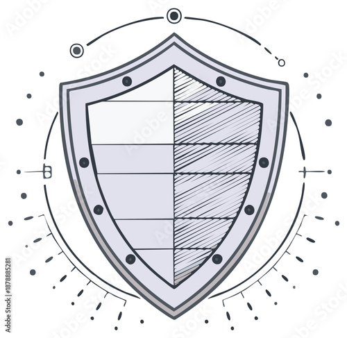 Abstract Shield Emblem with Geometric and Scientific Elements