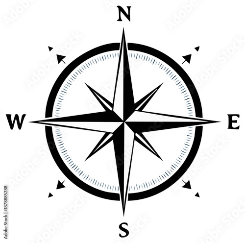 Vintage Style Compass Rose Illustration Navigational Directional Indicator