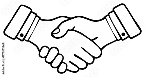 Outlined graphic illustration of two people shaking hands symbolizing an agreement