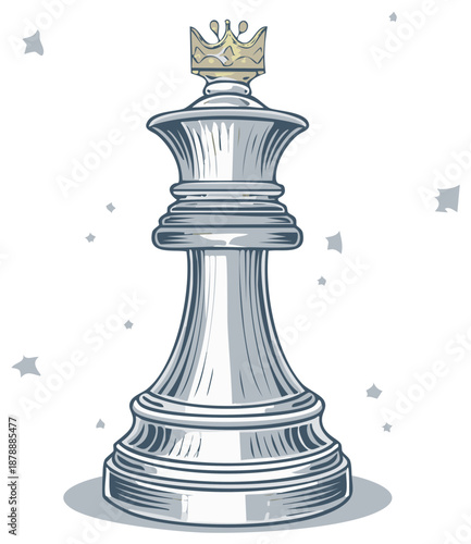 Elegant chess king piece with golden crown and metallic shine, symbolizing strategy and leadership