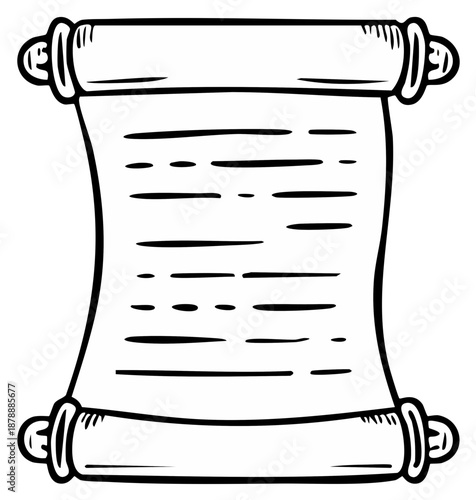 Ancient scroll drawing, parchment paper, vector illustration