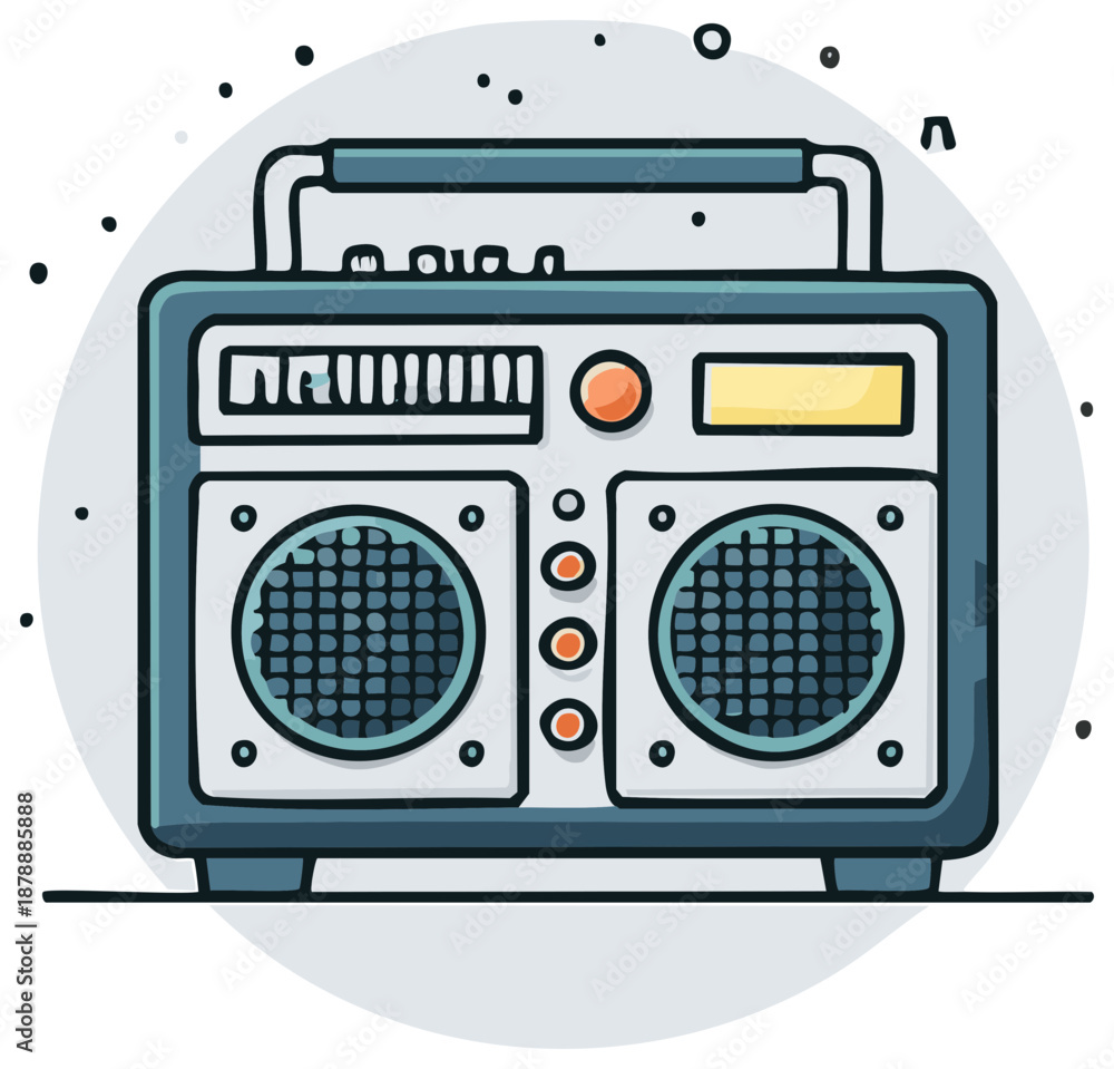 Fototapeta premium Retro Boombox Illustration with Speaker Details and Vintage Appeal for Musical Projects