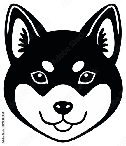 Stylized black and white Shiba Inu dog face graphic with alert ears and playful expression