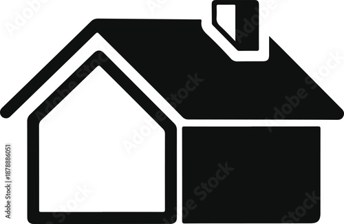 Simple black and white illustration of a classic house with a chimney