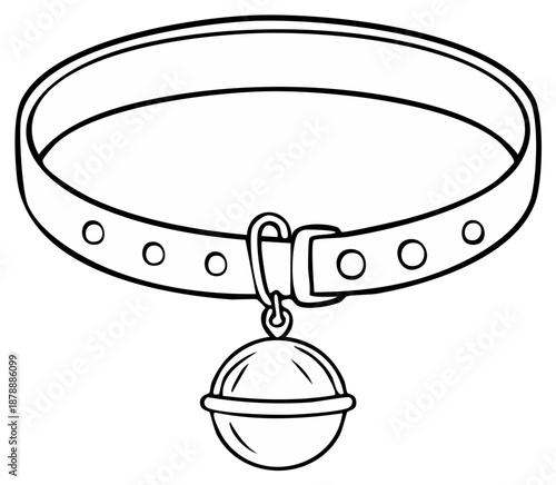 Cartoon outline of a pet collar with a bell charm, isolated graphic