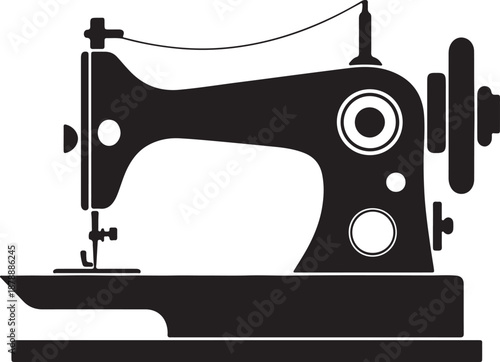 Classic black silhouette of antique sewing machine used for crafting tailoring apparel creation
