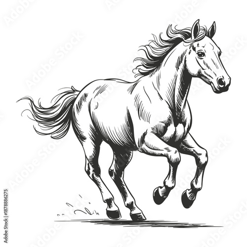 Dynamic sketch of a powerful horse galloping with a flowing mane and tail
