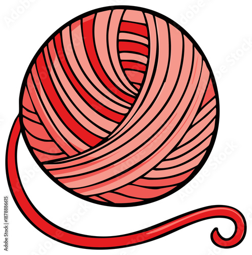 Cartoon illustration of a red yarn ball with thread