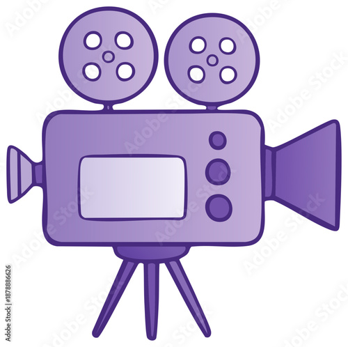 Vintage Movie Camera on Tripod Illustration in Purple for Film Production Theme