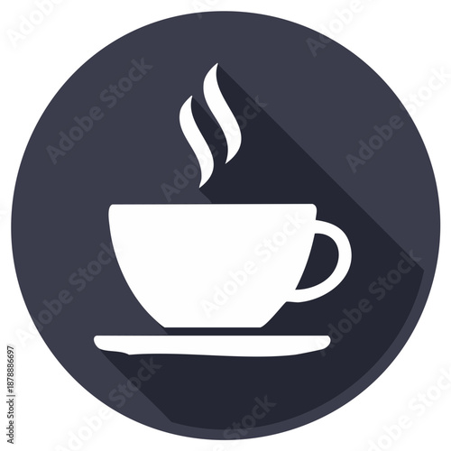 Flat design coffee cup icon with long shadow on a circular background