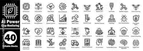 Ai power crop monitoring icons for smart farming technology and data analytics Vector Illustrator.