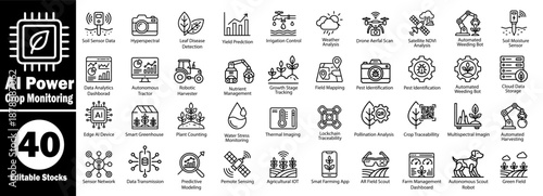 Smart agriculture and ai crop monitoring icons for precision farming solutions Vector Illustrator.