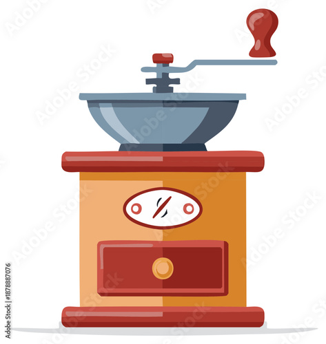 Illustration of a vintage wooden hand coffee grinder mill
