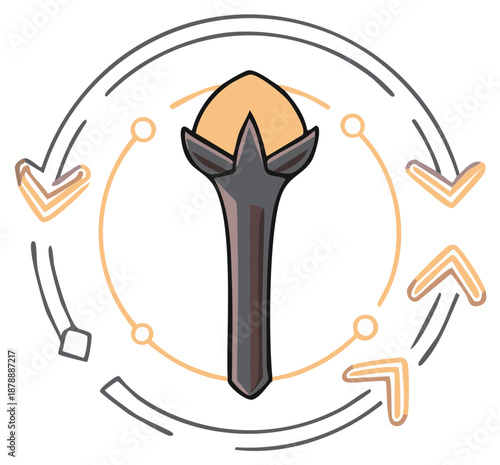 Clove spice icon surrounded by circular arrows depicting a process or cycle