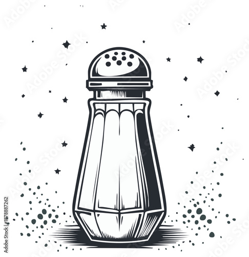 Classic Salt Shaker Illustration with Falling Dots and Starry Accents