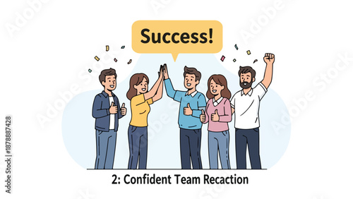 Diverse Business Team Celebrating Success with High Five and Confetti Illustration
