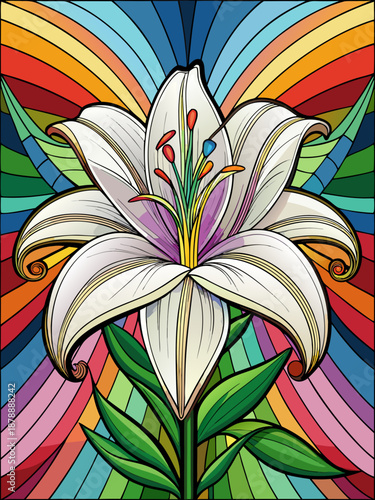 Lily real, Stained Glass Style , rainbow color