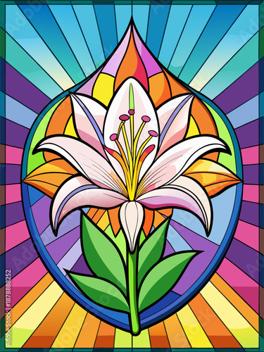 Lily real, Stained Glass Style , rainbow color