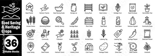 Seed saving and heritage crops editable vector icon set collection Vector Illustrator.