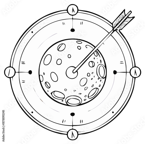 Target with arrow, moon, and compass directions