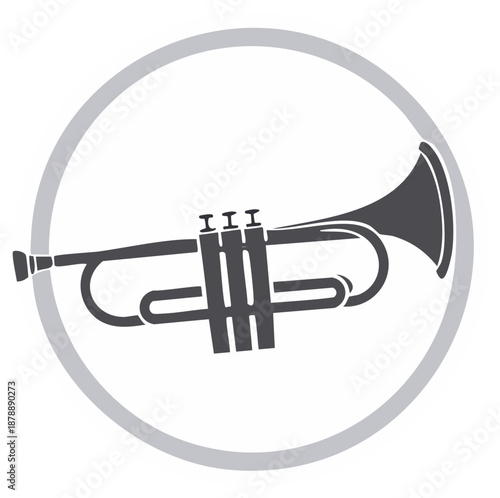 Trumpet Musical Instrument Silhouette Inside Circular Frame Modern Graphic Design