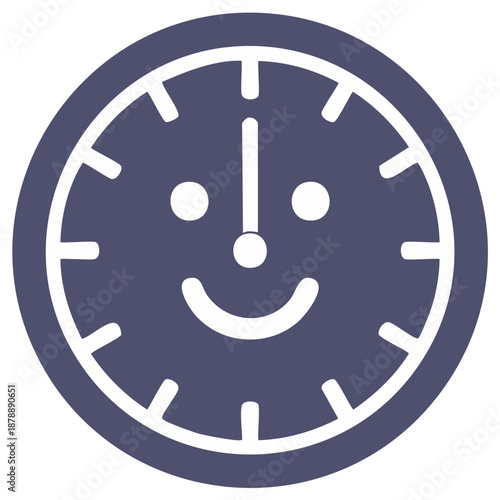 Smiling Clock Face Cartoon, Timekeeping Illustration, Smiling Happy Face Concept