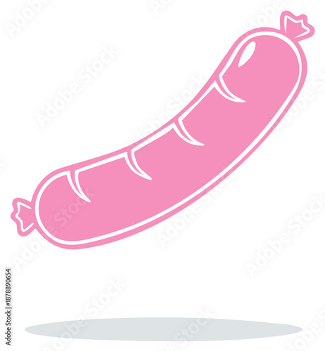 Pink sausage vector illustration with white outline. Food icon design.