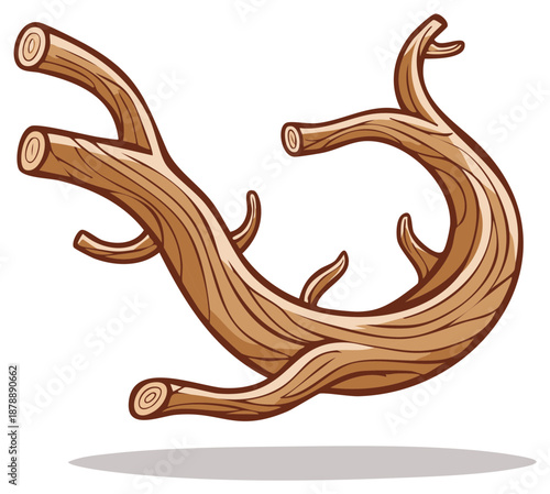Cartoon styled brown tree branch illustration with visible wood grain and cut ends for natural designs