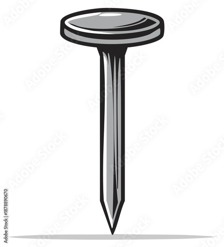 Illustration of a Simple Metal Nail Construction Tool Fastener Item