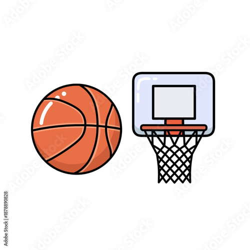 Basketball and Hoop Icon Illustration Sport Game Equipment Isolated