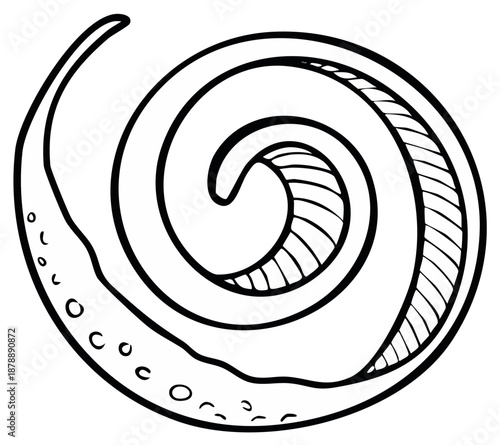 Stylized Outline of a Spiral Tentacle with Circular Patterns