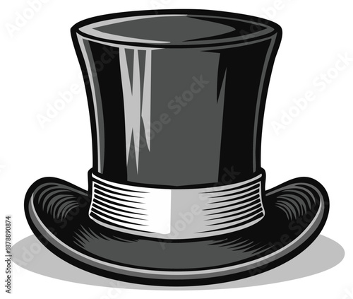 Classic black top hat with satin band, formal attire accessory, elegant headwear design