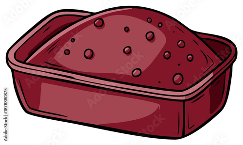 Cartoon illustration of a red plastic cat litter box filled with litter