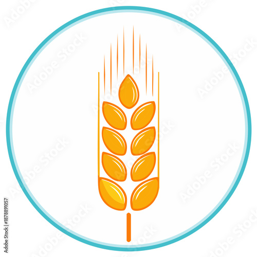 Wheat Grain Vector Illustration in a Circle, Agriculture Crop, Design Element