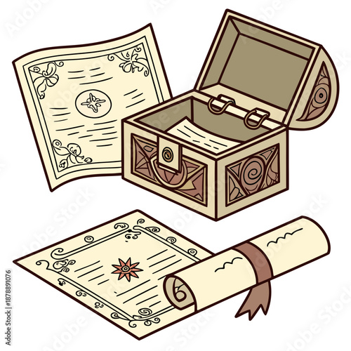 Treasure map and chest