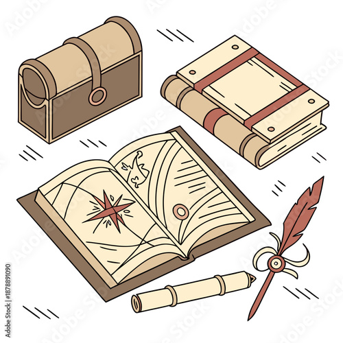 Antique writing tools and books