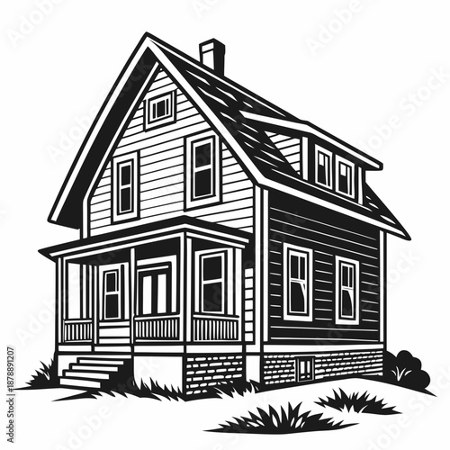 Black and white house illustration